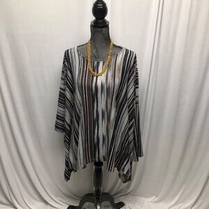 Suzanne Betro Striped Tunic Womens Size XL Asymmetrical Hem Cape Top Boho NEW